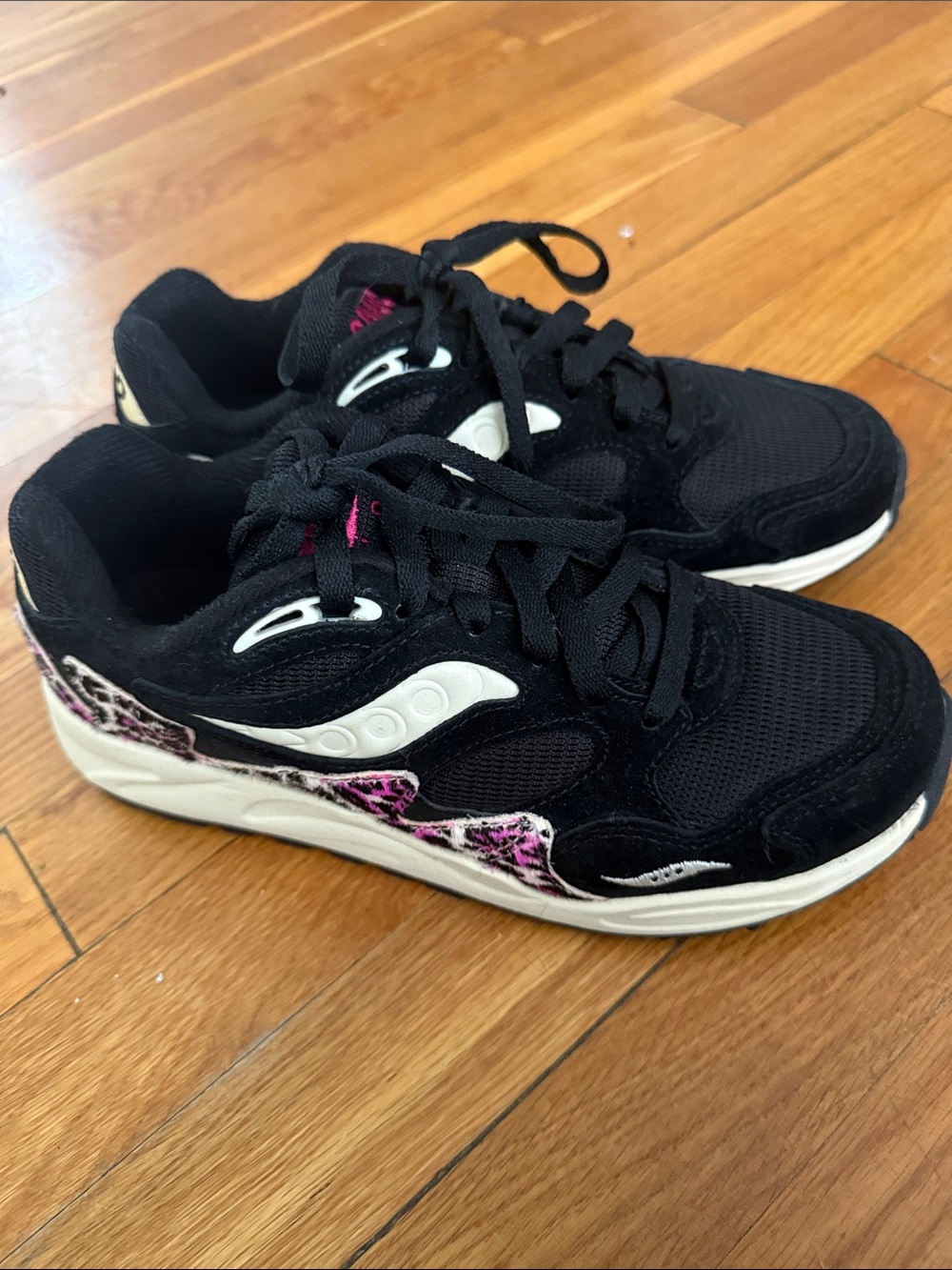 Kids Black Sneakers with Pink Accent